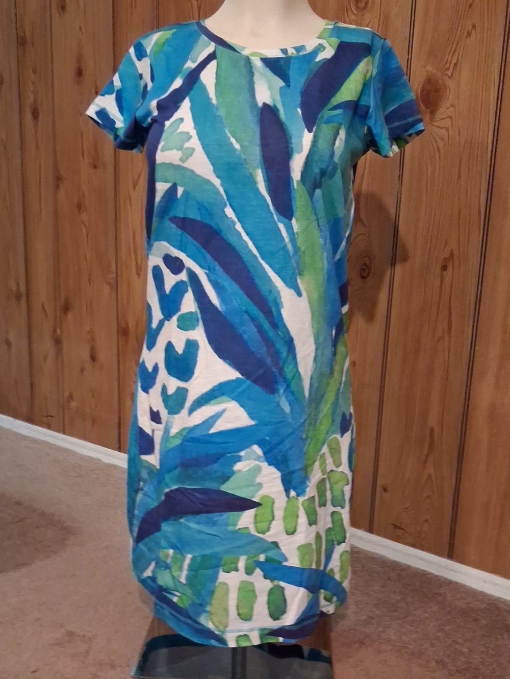 Blue & Green Tropical-Print Mini Dress